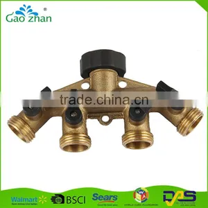 High Quality Brass Water Hose Pipe 4 Way Splitter Connector With Shut off Valve thumbnail-1