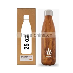 Double Wall Vacuum 25 oz Insulated Stainless Steel BPA Free Water Bottle Wood Grain Fit Cup Holder thumbnail-1