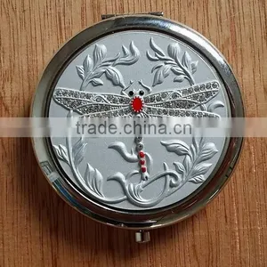 High Quality Unique Design Gold Silver Dragonfly Folding Round Pocket Mirror thumbnail-3