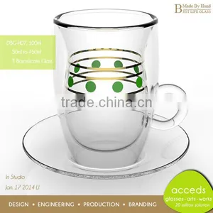 Double Wall Glass Golden Margin Cow Milk Cup thumbnail-1