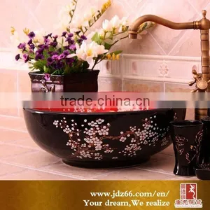 Classical Round Shaped Red and Black Glaze Ceramic Kitchen Sink thumbnail-1