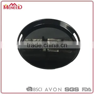 Supreme Quality Thick Wholesale Hot Sale Melamine Plain Black Round Serving Tray With Handles thumbnail-1