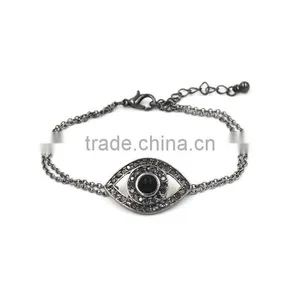 Gun Metal Chain Bracelet Rhinestone Evil Eye Gun Metal Plated Charm Bracelet thumbnail-1