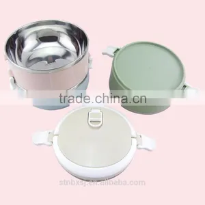 2.1L Three Layers Round Shape Heated Bento Stackable Stainless Steel Lunch Box thumbnail-5