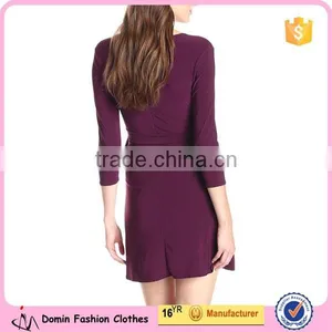 Three-Quarter Sleeves Tie Waist A Line Women's Faux-Wrap Dress thumbnail-2