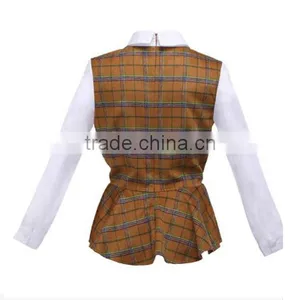 2015 Fashion Cotton Check Chiffon Ruffle Bottom Long Sleeves Direct Manufacturer High Quality Big Sleeve Blouse thumbnail-5