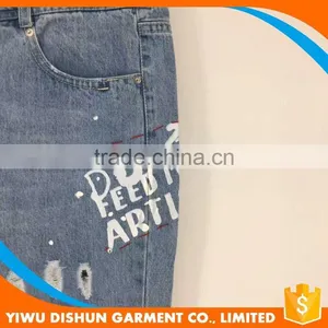 Women Good Quality Fashion Print Worn Brand Blue Jeans With Holes thumbnail-3