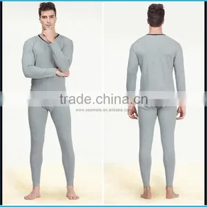 Combed Cotton Lycra Heated Thermal Underwear Men Thick Long Sleeve Long John V-neck Thermal Clothing Set Simple Design thumbnail-2