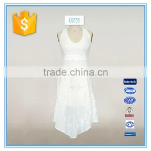 Women White Asymmetrical Dress Designer Halter Neck One Piece Backless Dress thumbnail-1