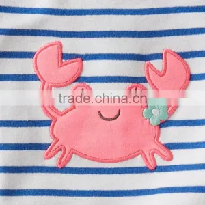 Fashion Short Sleeve Baby Toddler Clothing Striped Applique Baby Bodysuit With Pearl Stitch thumbnail-3