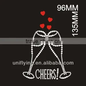 Love Hearts Wineglasses Rhinestone Iron on Transfers thumbnail-1