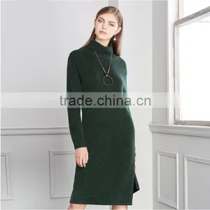 Women Pullover Sweater Ladies Plus Size Green Color Turtleneck Sweater Dress thumbnail-1