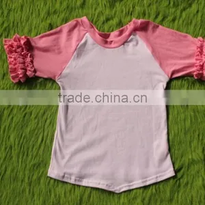 Top Quality Cotton Baby Girl Plain t- Shirt Summer Children t Shirt Ruffled Matching Color Baby Clothing thumbnail-1