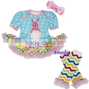 2014 Baby Easter Polka Dots Rosette Bunny Chevron Tutu Romper Warmers Party Dress NB-18M thumbnail-1