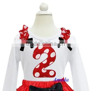 Girls Red White Polka Dots 2nd Birthday White Long Sleeves Tee 1-7Y thumbnail-1