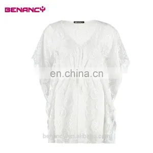 Fancy Flower Short Cover Up Bikini Lace V Neck Kaftan thumbnail-4