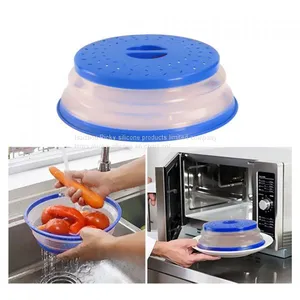 Collapsible Microwave Cover Silicone Fruit Vegetables Colander Strainer Washing Basket Folding Microwave Plate Lid Kitchen Tools thumbnail-1
