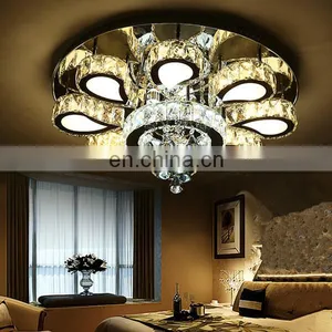 Round Led Living Room Crystal Ceiling Ceiling Luxury Stainless Steel Lamps thumbnail-3