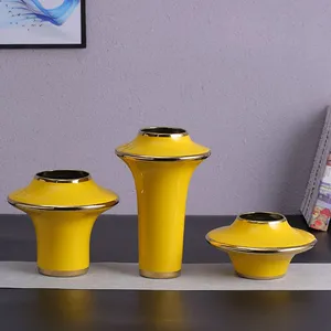 Flying Saucer Creative Three-Piece Yellow Green White Jingdezhen Gilded Ceramic Vase Hotel Decoration thumbnail-3