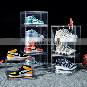 Wholesale Luxury Giant Storage Organizers Stackable Case Acrylic Fold Plastic Clear Display Drop Front Custom Sneaker Box thumbnail-1