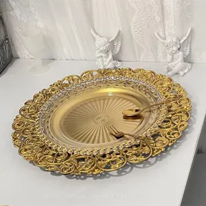 New European Style 13 Inch Round Wedding Party Table Decoration Gold Flower Pattern Plastic Charger Plates thumbnail-3