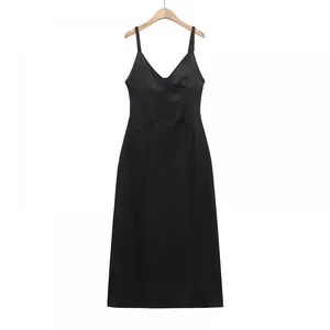 Elegant Women's Temperament V-neck Sleeveless Mid Length Backless Dress, Small Black Dress thumbnail-1