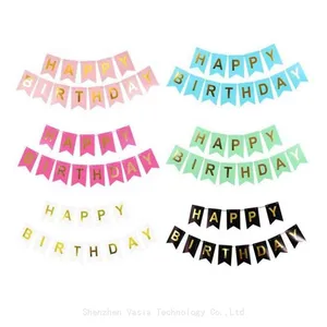 Hot Sale Happy Birthday Banners Fishtail Bronzing for Party Backdrop Scene Layout thumbnail-1
