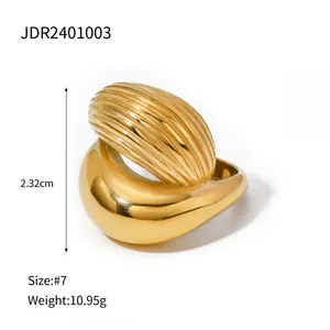 Adjustable Gold Plated Irregular Pearl Ring for Women Stainless Steel Statement Ring Waterproof Hypoallergenic Jewelry thumbnail-1