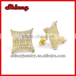 High Quality Micro Paved Gold Plating White AAA Cubic Zironia Fashion Men's Earrings thumbnail-1