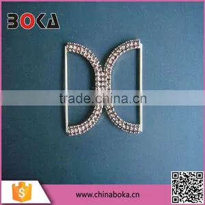 Lady Shoe Rhinestone Buckle Double D Rings Golden Metal Bar Buckle thumbnail-1