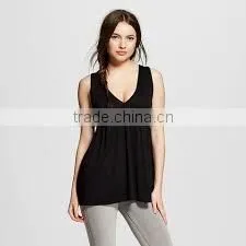 Ladies Black Ruched Side Deep V-Neck Sleeveless Halter Top thumbnail-5