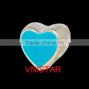 Vnistar Silver Plated Enamel Bead Hot Pink&cyan&black Heart-shaped Bead Size in 9*10mm PBD556 thumbnail-2