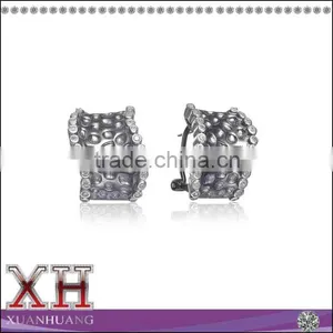 Black Rhodium Sterling Silver Cubic Zirconia Hammered Earrings thumbnail-1