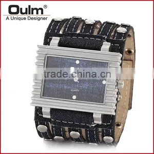 New Design Oulm Denim Fabric Watch Straps Big Wrist Watch 2015 thumbnail-2
