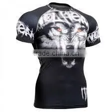 Poly/Spandex (Poly/Lycra) Black With Animal Head Print Half Sleeve Round Neck Sublimated Compression Shirt thumbnail-1