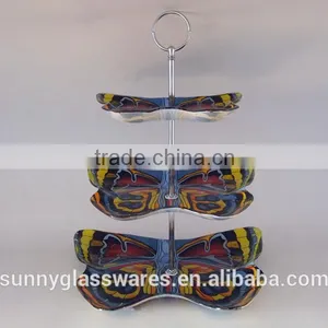 Creative Style Butterfly Blue Glass Plate of Three Layers thumbnail-2