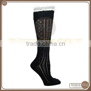 RCS018 Women's Knee High Socks With Lace and Buttons thumbnail-1