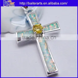 Fashion White Fire Opal Inlay Cheap Wholesale Cross Pendant Bulk Sale thumbnail-5