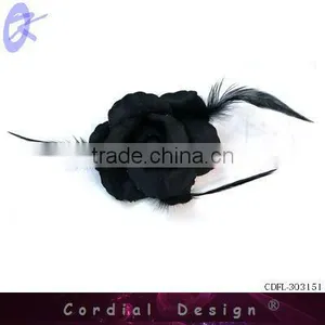 Handmade Fabric/Feather Black Flower Brooch,Costume Organza Flower Hair Accessory thumbnail-1