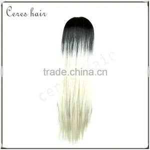 Dark Root White Ombre Wig Synthetic Hair Japanese High Temperature Fiber Synthetic Wig Straight Long Wig thumbnail-4
