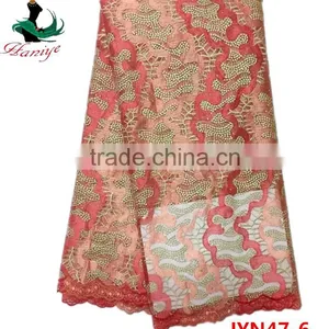 JYN47 African Tulle Lace Fabric With Stones for Lady thumbnail-3