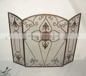 Wholesale Handicrafts Wrought Iron Home Furniture, Powder Coating Fireplace Screen, 3 Folding Decorative Metal Fire Screen thumbnail-1