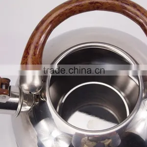 Silver Stainless Steel Whistling Kettle With Wooden Handle thumbnail-3