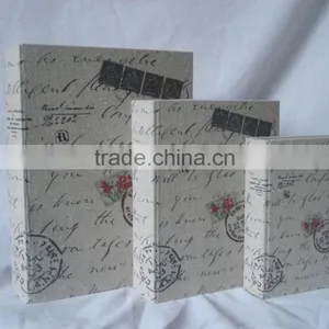 Good Quality Antique SET OF 3 Linen Printing Covered Wooden Book Box thumbnail-3