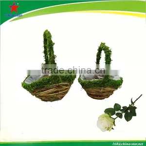 Rattan Flower Basket With Moss Handle thumbnail-1
