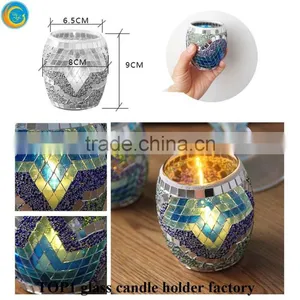 Silver Blue Mosaic Glass Hurricane Candle Holder thumbnail-4