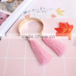 Gold Cuff Bangle With Pink Tassel Simple Tassel Cuff Bangle for Woman thumbnail-2