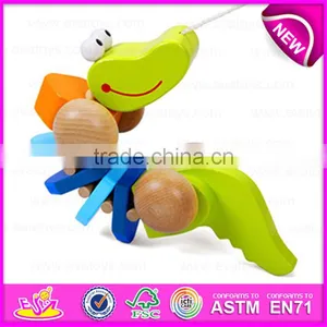 Handmade Wooden Animal Crocodile Pull Toy,Wooden Baby Push and Pull Crocodile Toy W05B105 thumbnail-2