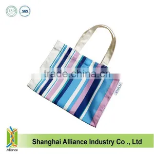 OEM Cheap Nylon Full Printing Women Stripe Small Size Hand Bag,Women Outdoor Tote Shopping Bag thumbnail-2