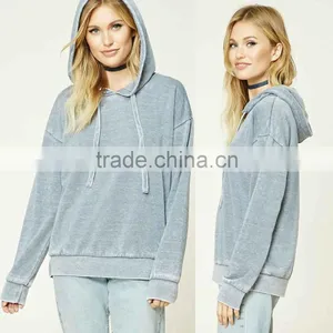 Latest Design Sweatshirt Long Sleeves Ribbed Trim Drawstring Distressed Hoodie, Blank High Quality Hoodies Wholesale thumbnail-1